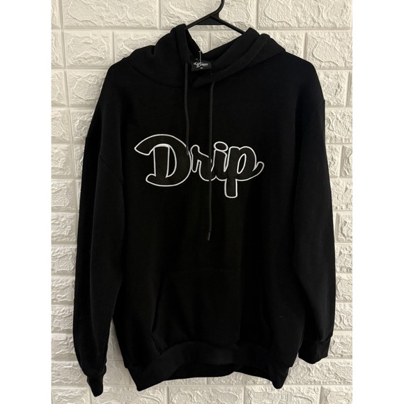 ORIGINAL DELUXE SUPPLY MENS PULLOVER HOODIE SIZE XL BLACK DRIP PRINT LONG SLEEVE - Picture 1 of 7